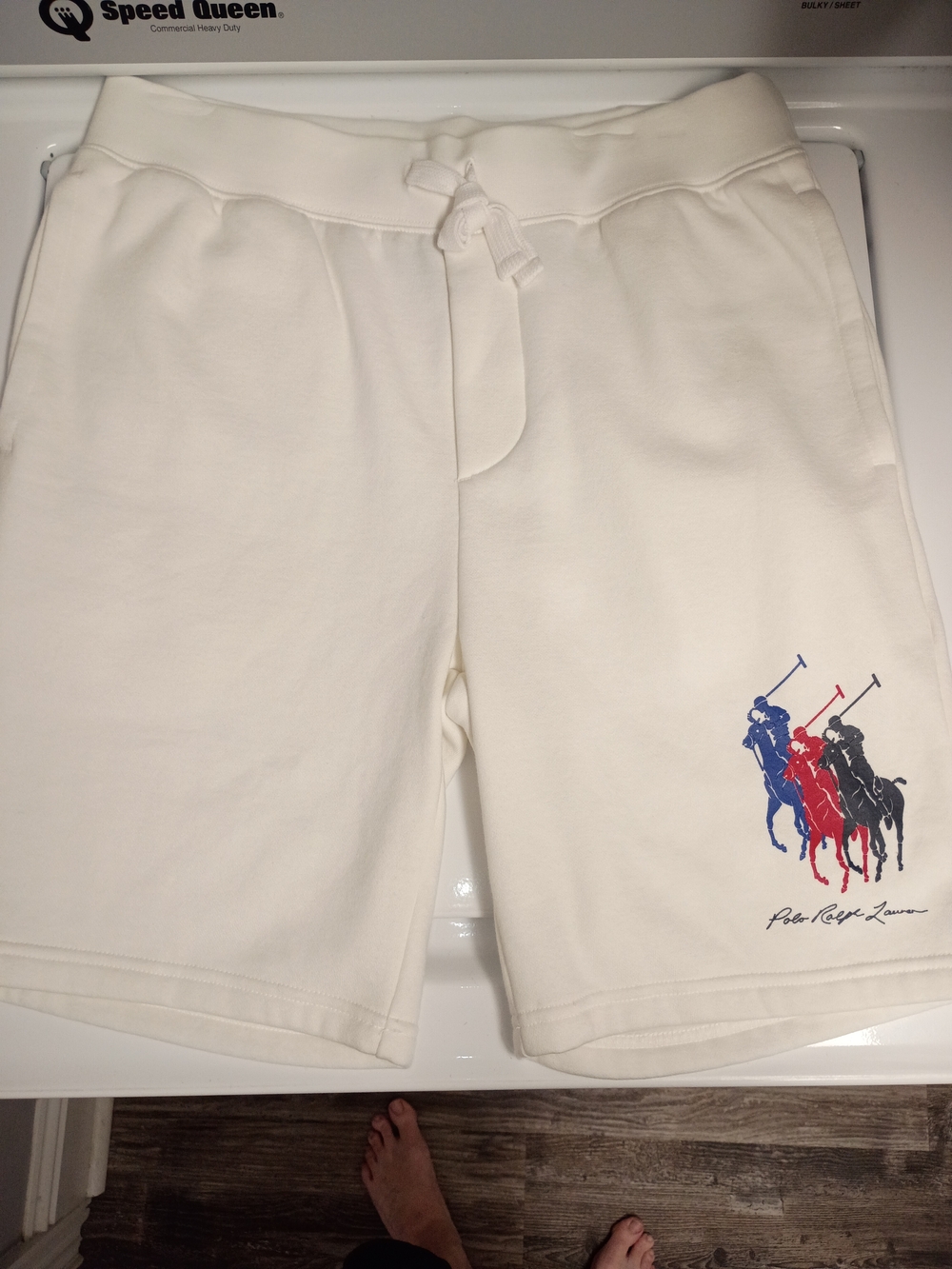 Polo by Ralph Lauren Men's White Three Horse Cotton Shorts w Polo Logo Sz Medium